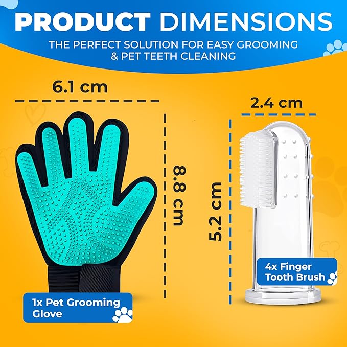 Pet Hair Removal Glove for Dogs & Cats – Dog Grooming Gloves for Shedding, Pet Hair Remover Glove – Pet Grooming Gloves, Cat Grooming Gloves & Cat Brush Glove (Glove + Finger Toothbrush Kit)