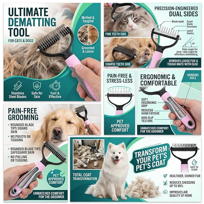 Vivanchor Deshedder, Vivanchor Pet Pro, Grooming Tool for Dogs/Cats, Double Sided Pet Grooming Brush, Professional Deshedding Tool, Pets Hair Remover Shedding, Long Haired Dog Brushes