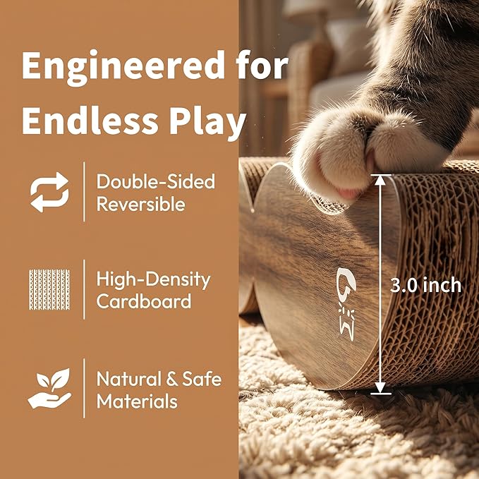 Thickened Cat Scratcher, 17.3'' L x 7.7'' W x 3'' H Double-Sided Cat Scratching Board & Bed for Indoor Cats, Scratch Pad to Protect Furniture, 2 Pack