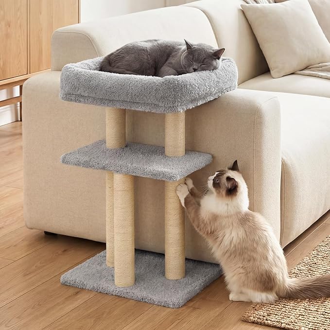 Veehoo Couch Corner Protector for Cats, Couch Corner Cat Scratcher with Tall Cats Bed, Cat Window Perch with Climbing Posts, Size S Fits 23"–24" High Sofa Armrest