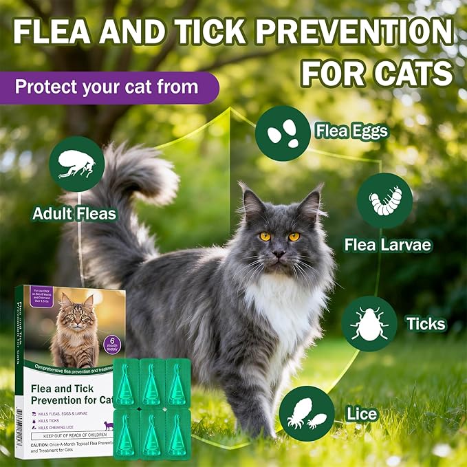Flea and Tick Prevention for Cats, Weighting Over 1.5 lbs, Cat Flea and Tick, Fast Acting, 6-Month Supply, Supplement