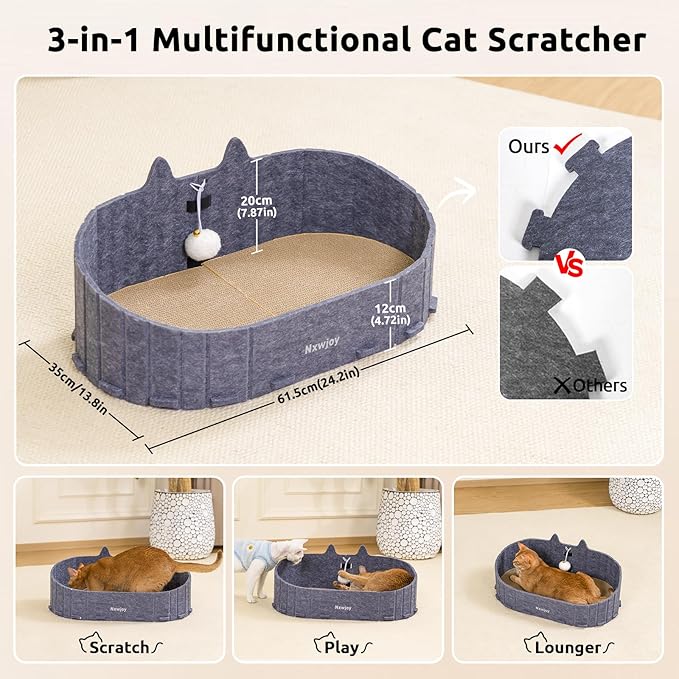 Cat Scratcher Bed for Indoor Cats 24.2 Inch Large Cardboard Cat Scratch Couch Felt Bed Cat Scratch Pad for Cat Scratching Post Board Scratchers Lounge House with Bell Ball Toys