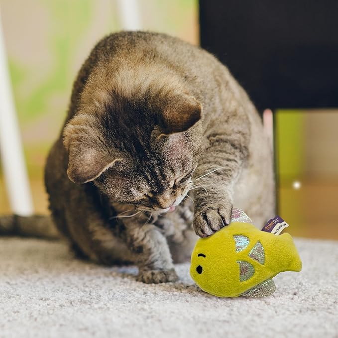 Pounce & Purr® Plush Cat Toys, Catnip & Silvervine Infused, Shiny Iridescent Accents, Interactive Play Toys for Cats & Kittens (Fish)
