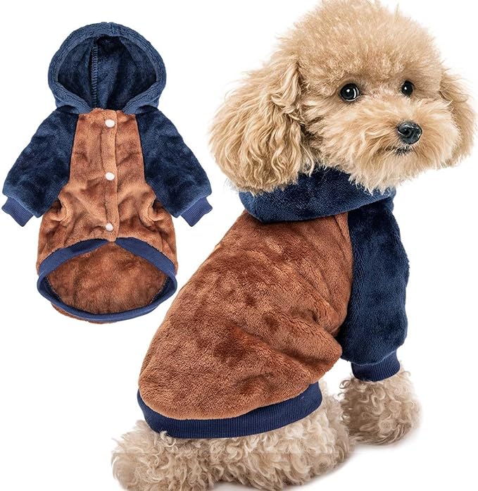 FabriCastle Dog Hoodie Sweater for Small Dogs Boy and Girl, Small Dog Clothes XS XXS Puppy Sweatshirt, Pet Outfit, Cat Clothing Super Soft Warm Snap On Closure (Camel-Navy, X-Large)