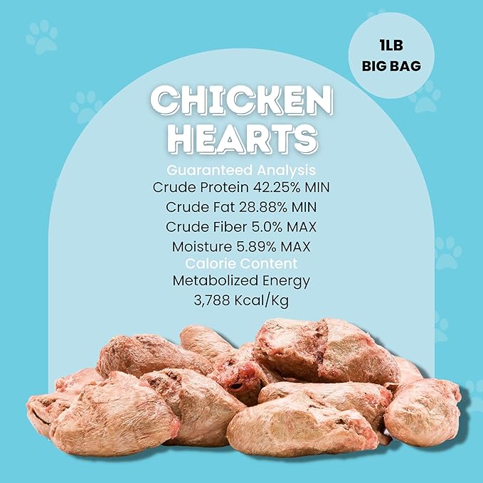 Hotspot Pets Freeze Dried Chicken Hearts for Cats & Dogs- 1LB Bag (300+pcs) USA Made, Healthy Single Ingredient All Natural Grain Free- Resealable -Perfect for Training, Topper or Snack, Allergen-Free