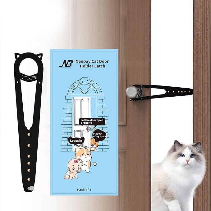 Neobay Cat Door Latch with Stabilizer, 7 Sizes Adjustable Cat Door Holder Latch to Keep Dog Out of Litter Box, Economical Alternative of Pet Gates and Interior Pet Door, Black, 1 Pack