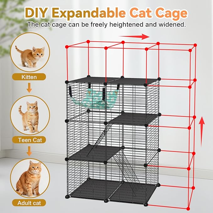 VISCOO Cat Cage, 3-Tier DIY Catio Cat Enclosures, 24" x 16" x 36" Cat Playpen Indoor & Outdoor with Hammock, Detachable Metal Wire Kennel Cats Crate, 2x1x3 Exercise Place for 1-2 Kitten