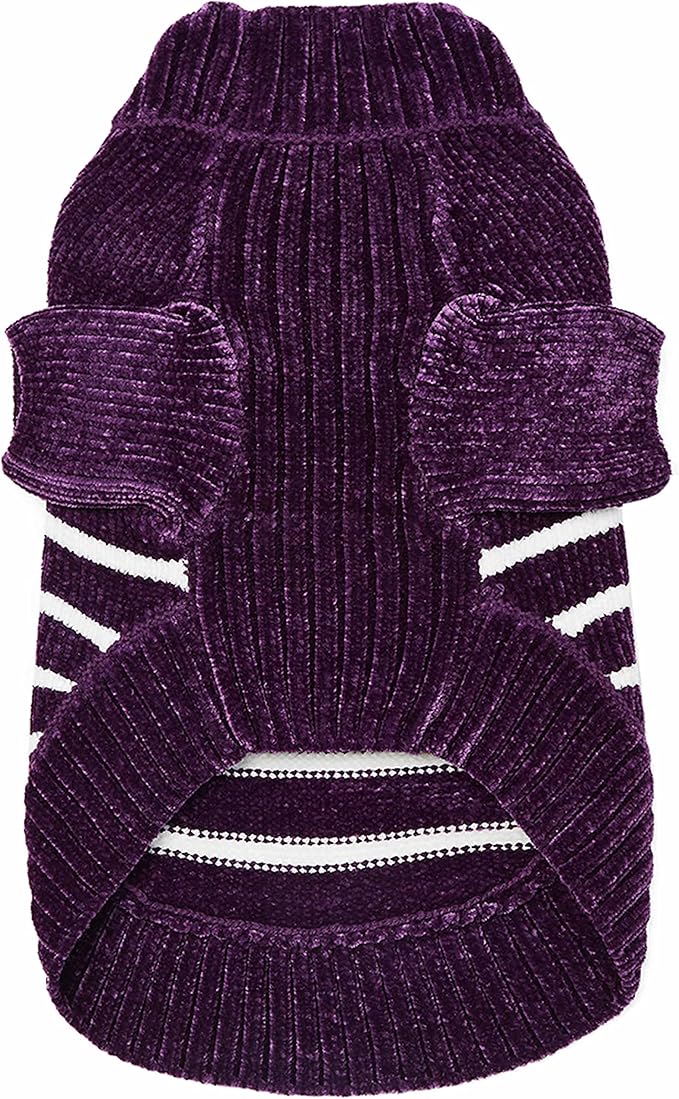 Blueberry Pet Cozy Soft Chenille Classy Striped Dog Sweater in Dark Plum, Back Length 14", Pack of 1 Clothes for Dogs