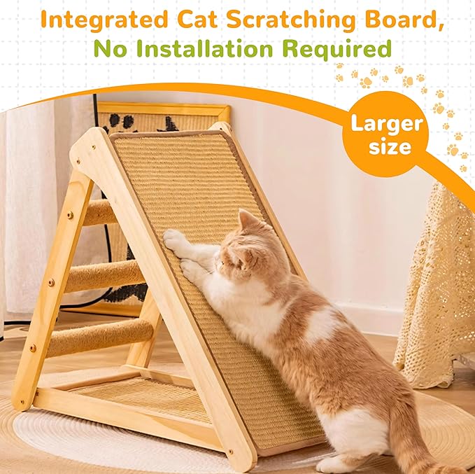 Large Sisal Cat Scratcher - Pre-Assembled Cat Scratching Post for Indoor Cats Adults & Kittens, Solid Wood Scratch Pad with Space-Saving Design