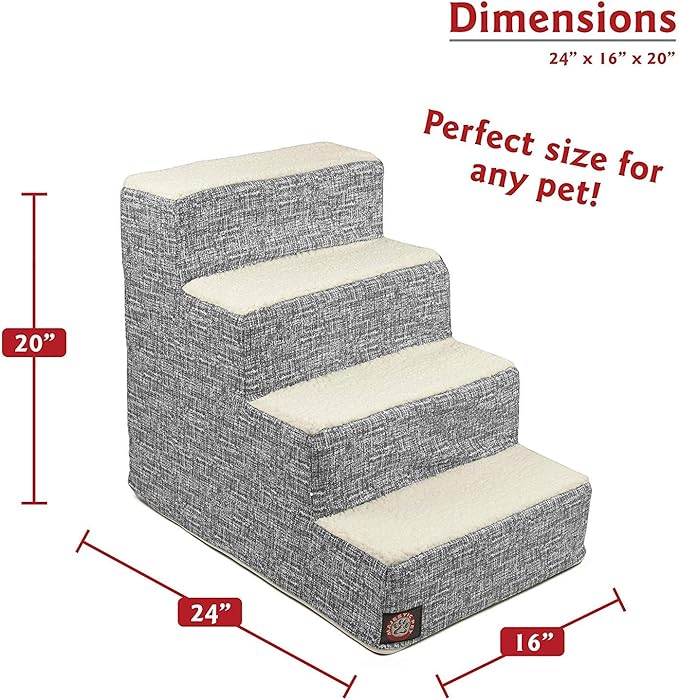 Majestic Pet 4 Step Portable Dog Stairs for Small Dogs to get on Bed Supports 250 lbs or Less – Dog Steps for High Bed with Machine Washable Cover –Pet Stairs for Cats Palette Heathered Light Black