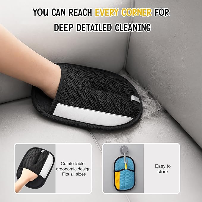 4 Pcs Pet Hair Removal Gloves for Dogs Cats Reusable Electrostatic Fur Remover Tool Mitt Grooming Glove for Sofa Couch Carpet Clothing Car Seat Washable Large Size Thickened