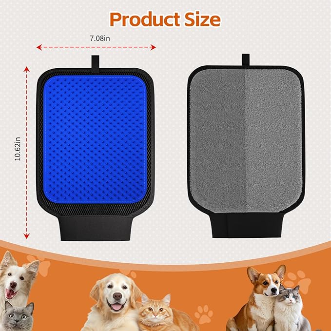 2 in 1 Pet Hair Removal Glove, Upgraded Pet Hair Remover Tool with Wrist Strap, Gentle Shedding Silicone Brushes for Dogs & Cats, Efficient Fur Removal Mitts for Couch Carpet Clothing (Blue)