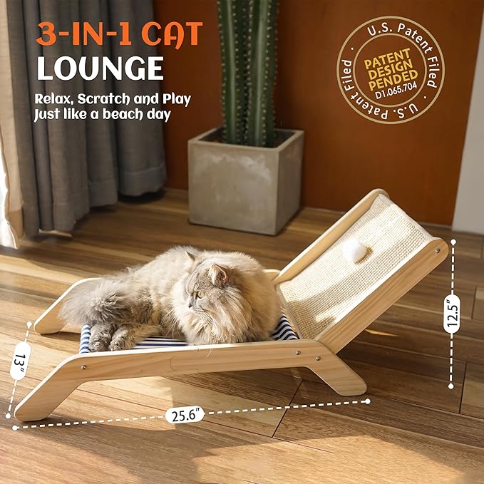 PETKARAY Cat Hammock with Coconut Palm Tree Scratching Post, Cozy Beach Chair Elevated Cat Beds, Original Lounger for Indoor Cats