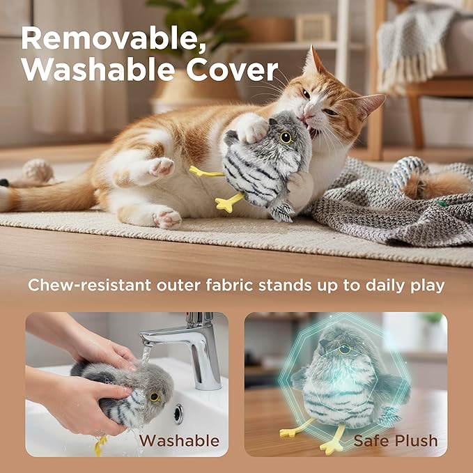 Flapping Bird Cat Toy, Small & Lightweight Catnip Toy for Cats, Interactive Cat Toy with Motion & Chirping Sound for Indoor Cats, Cuckoo Flappy Bird Cat Toy