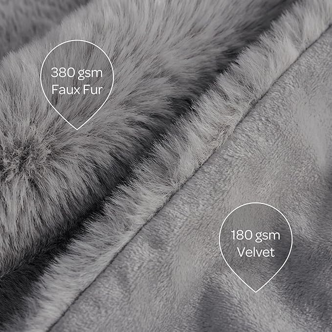 4 Cats & Dogs Leak Resistant Mini Faux Fur Throw, Soft European Faux Fur Pet Blanket, Velvet Backing, 40 x 30 Inch Cozy Furniture Protector for Pets, Machine Washable (Grey)