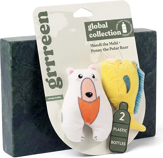 Cat Toys | Plush Mahi Mahi & Polar Bear Stuffed Animal for Cats, Value 2-Pack | Eco Friendly Interactive Cat Toys for Indoor Cats