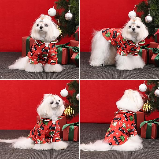 CuteBone Two-Leg Velvet Pet Christmas Pajamas Girl Dog Clothes - Soft, Cozy, and Stretchy Boy Pjs for Small, Medium Dogs and Cats Winter Sleepwear Apparel LTP16XS
