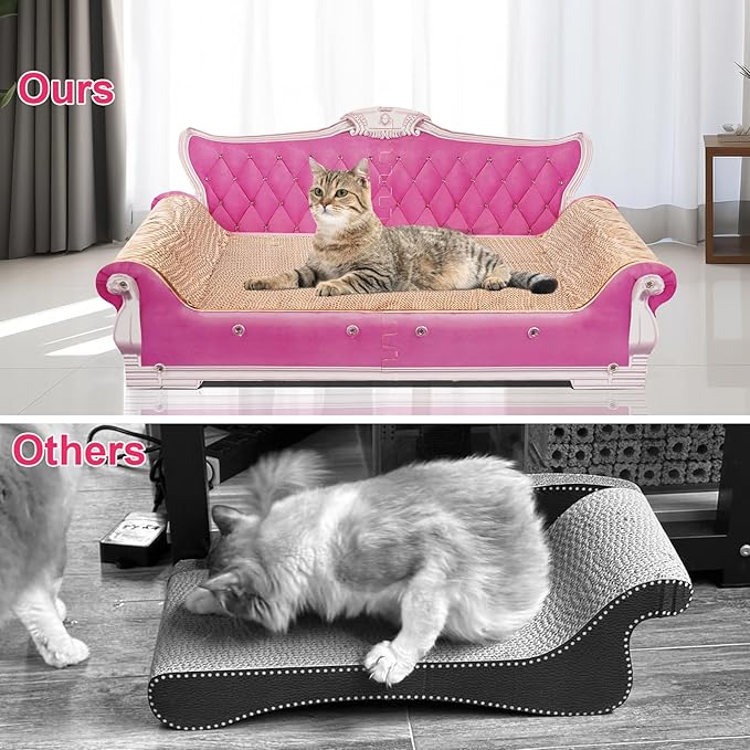 COOZMENT Scratching Sofa, Couch Shaped Thick Scratching Cardboard, Lounge Bed for Indoor Rest&Play, Sofa Scratcher Pad (Pink, 27.6" L X 12.4" W X 11.8" H)