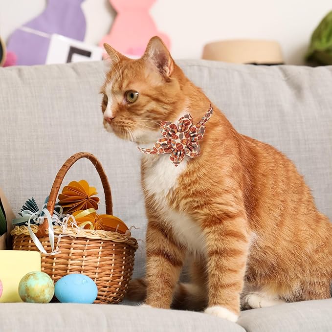 ADOGGYGO Easter Cat Collars with Removable Flower Bell, Adjustable Rabbit Easter Eggs Pattern Cat Floral Collars for Cats Kittens