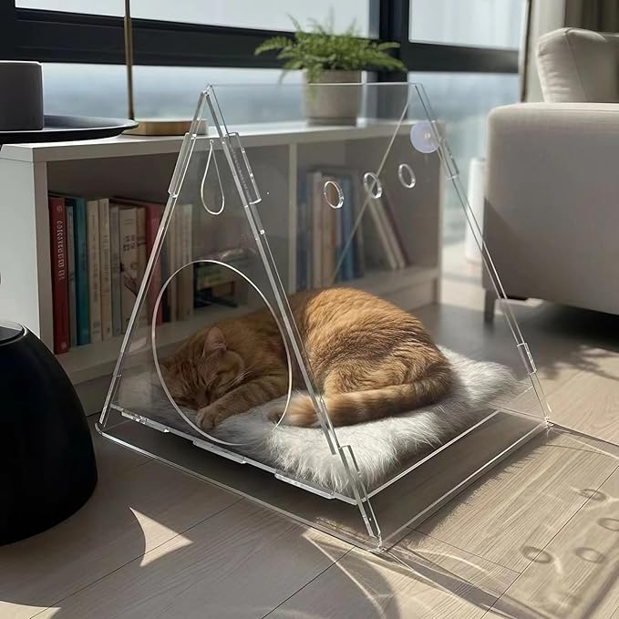 Cat Bed Cozy Triangle Acrylic Cat Houses for Indoor Cats Pet House for Indoor Cats & Small Dogs - Easy Assembly, Waterproof, Washable, Perfect for Small and Medium Pets