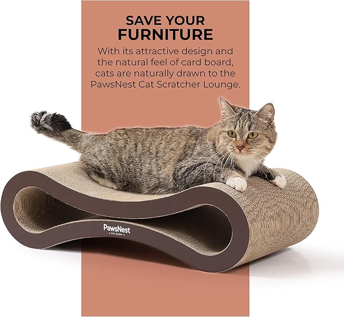 Paws NEST Scratch Lounge for Cats, 21.6 Inch Cat Lounger Scratcher, Infinity Cat Scratcher, Reversible, Non-Toxic & Durable, Includes Premium Organic Catnip