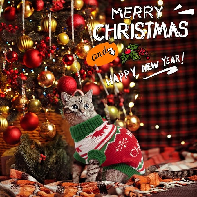 BWOGUE 2 Packs Cat Christmas Sweater Christmas Dog Sweaters Pet Cat Winter Knitwear Warm Clothes Pet Reindeer Snowflake Pet Sweaters for Kittys and Small Dogs