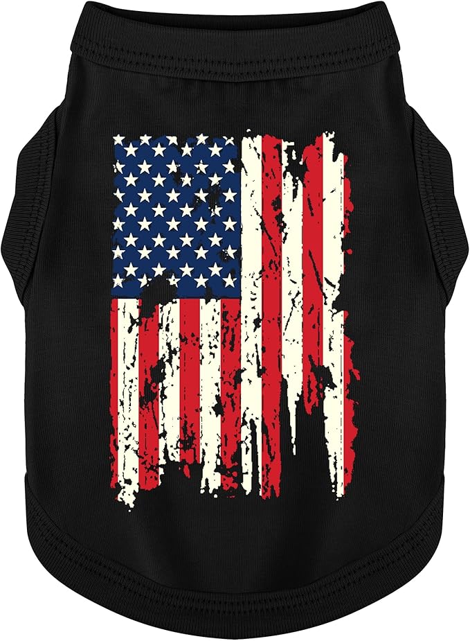American Battle Damaged Flag Inspired Cotton Dog Vest: Perfect Dog Shirt, Ideal Tank Top for Everyday Wear, Independence Day Celebrations Crafted Materials for a Cute and Stylish Look Black USA L