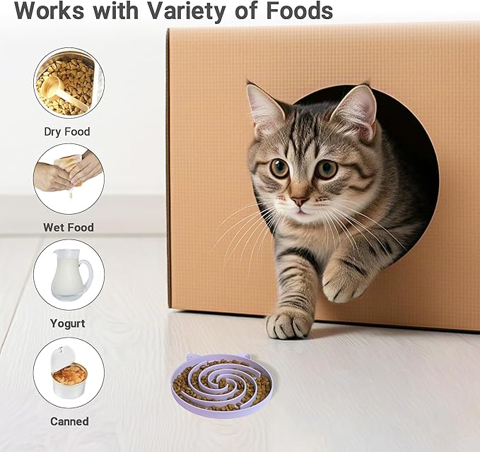 Bifeaw Slow Feeder Cat Bowl, Easy to Clean Silicone Bowl, Ideal for Dry and Wet Food (Purple and White)