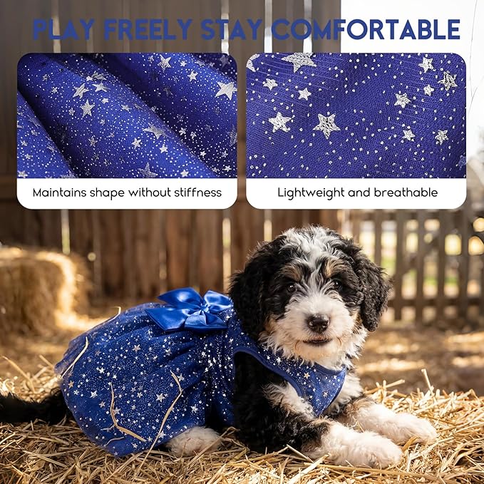 ASENKU Dog Dress Pet Wedding Dress Princess Lace Puppy Birthday Party Outfit Formal Apparel Girl for Small Medium Dogs Cats (XX-Small, Navy Star)