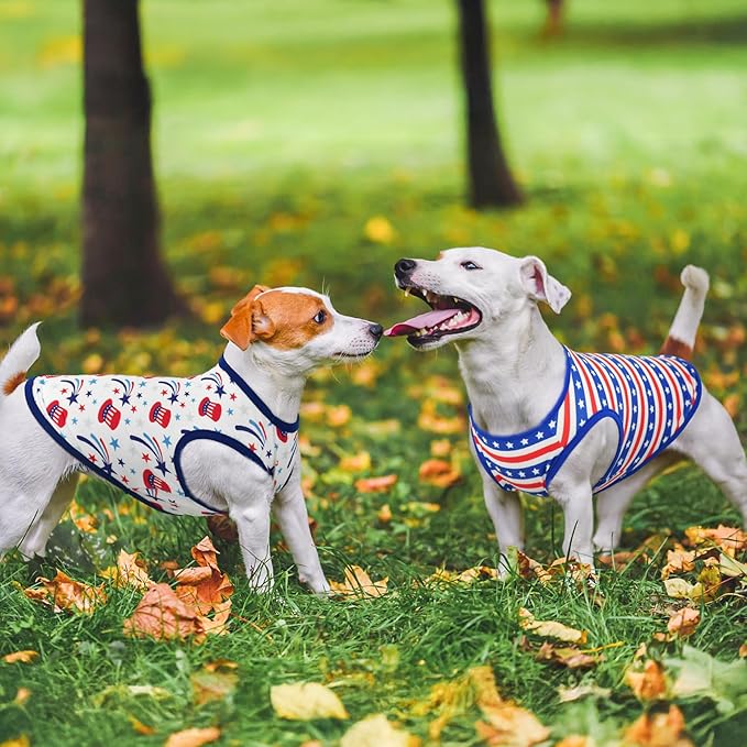 4Pack 4th of July Dog Shirt USA Flag Puppy Cat Sleeveless Shirts Independence Day Dog Vest Stripes Stars Pet Tank Tops Outfits Clothes for Small Medium Dogs M