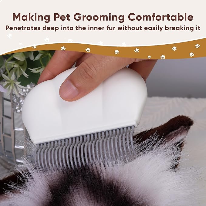 2-in-1 Pet Hair Removal Massaging Shell Comb, Soft Deshedding Brush for Cats & Dogs, Gentle Grooming Tool for Mats & Tangles (White)