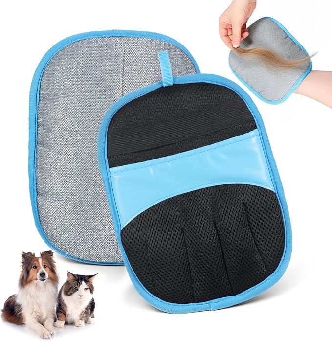 2 PCS Pet Hair Removal Glove for Dogs Cats Reusable Five-Finger Pet Hair Removal Tool Electrostatic Magic Brush Pets Grooming Supplies for Laundry Furniture Couch Carpet Car Seat Home Travel
