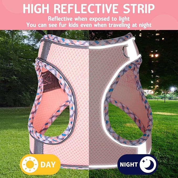 Cat Harness and Leash Set - Breathable Mesh Vest with Reflective Strips, Escape-Proof Harness with No-Choke Design Secure Lock Buckles for Kittens or Puppies, XS Pink(Fits 3-7 lbs Kittens)