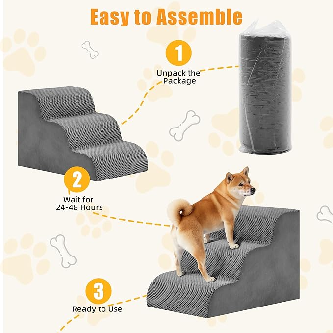 NEWBULIG 3-Step Dog Stairs, 15.7" H Dog Steps for Sofa and Chair, Non-Slip Sturdy Pet Steps for Small Dogs and Cats, Pet Ramp for High Bed Indoor(Grey)