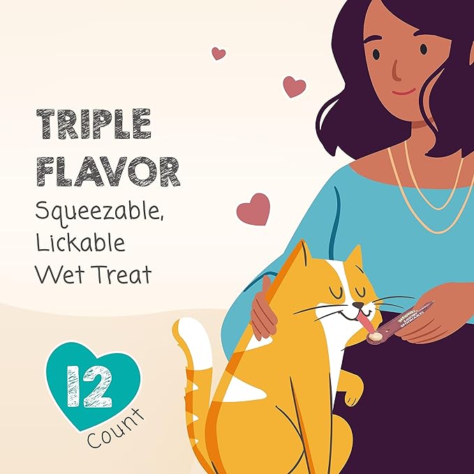 MEOWEE! Savory Spoonables Variety Pack, 12 Count Tube, Triple Flavor Squeezable Lickable Wet Treats for Cats with Built-in Spoon for Less Mess (Pack of 2)