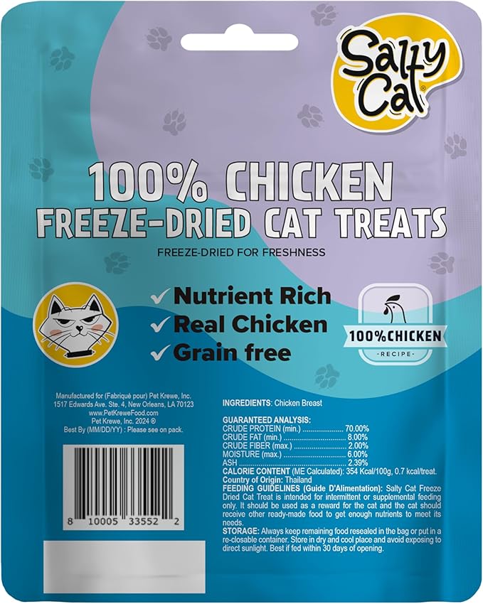 Salty Cat Natural Freeze-Dried Chicken Cat Treats, 10g Bag (12 Packs)