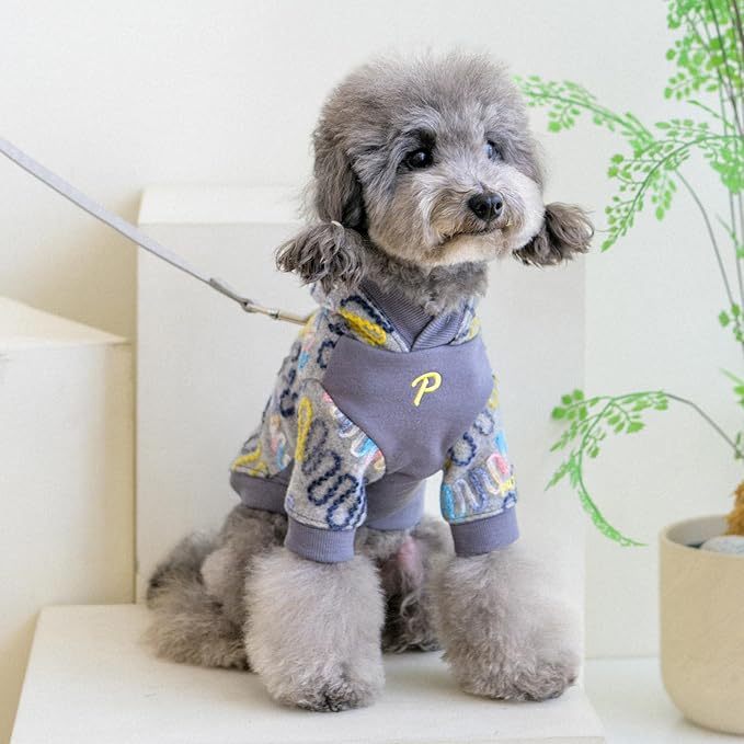 Puppia Rory Cute Winter Hooded Fleece Shirts with Integrated Harness for Small and Medium Dogs, Melange Grey, Medium