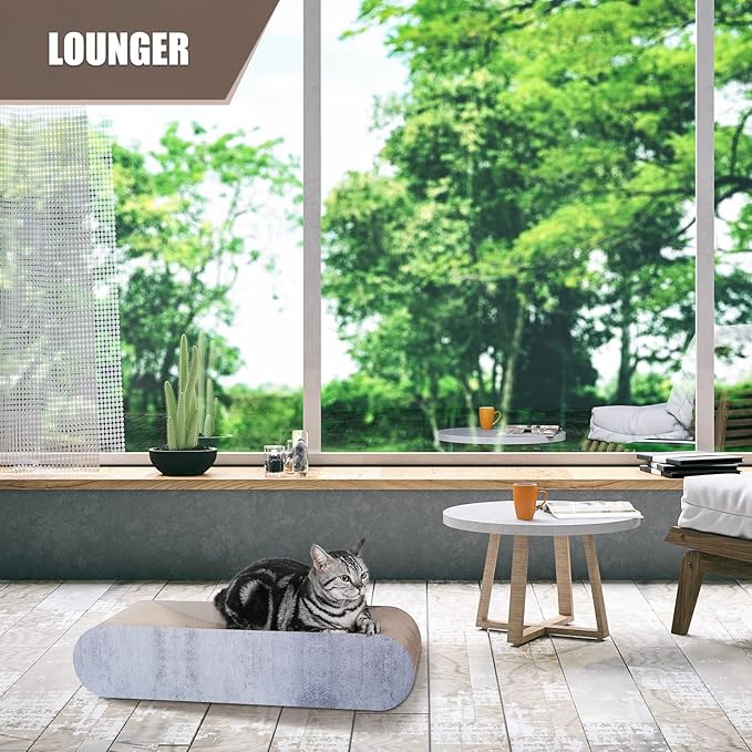 2 in 1 Cat Scratcher Cardboard Lounge Bed, Cat Scratching Post, Durable Board Pads Prevents Furniture Damage,Large (Reversible Grey)