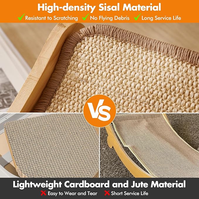 Sisal Cat Scratcher Bed for Indoor Cats Large Cat Scratching Post Scratch Pad Solid Wooden Cats Furniture Lounge Chair