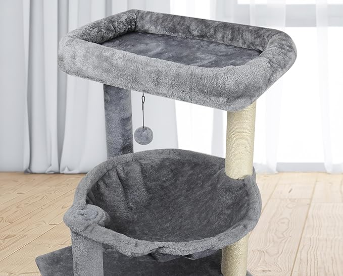 Wang Xin Four Layer Big Cat Tree with Huge Cat Condo and Two Hammocks Scratch Pad,Grey