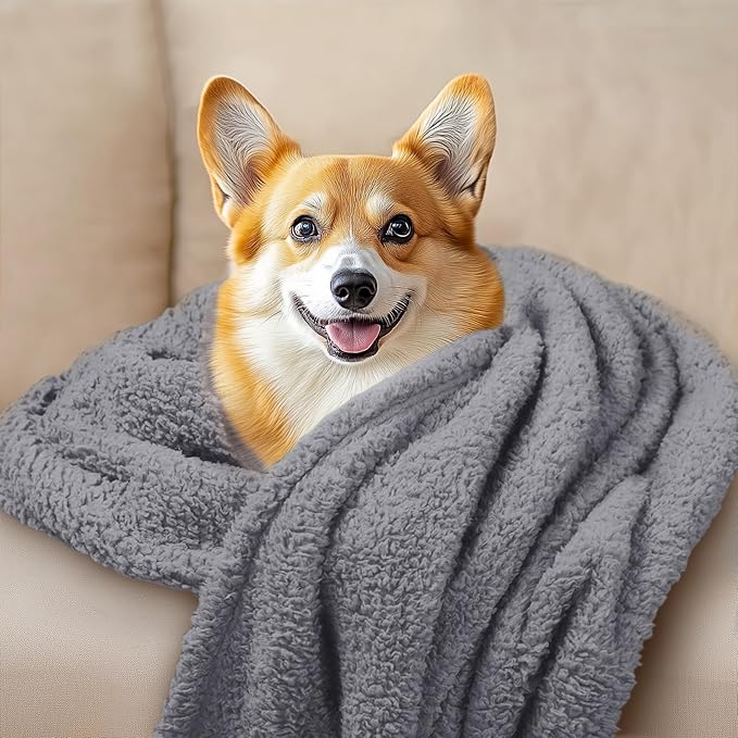 1 Pack 3 Calming Blankets Fluffy Premium Fleece Pet Blanket Soft Sherpa Throw for Dog Puppy Cat Beige/Pink/Grey Large (41" x31")