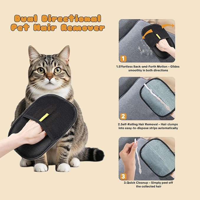 Pet Hair Removal Gloves for Cats & Dogs – Reusable Grooming Glove with Static Charge to Remove Fur from Furniture, Carpet, Car Seats & Clothes – Upgraded Pet Hair Remover Mitt(1PCS)