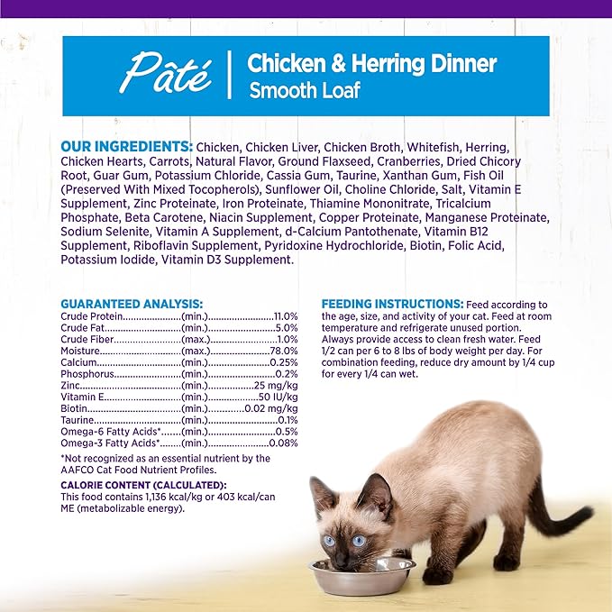 Wellness Complete Health Pate Adult Canned Wet Cat Food, Natural, Protein Rich, Grain Free, Chicken and Herring Dinner Recipe, 12.5 oz, Pack of 12 Cans