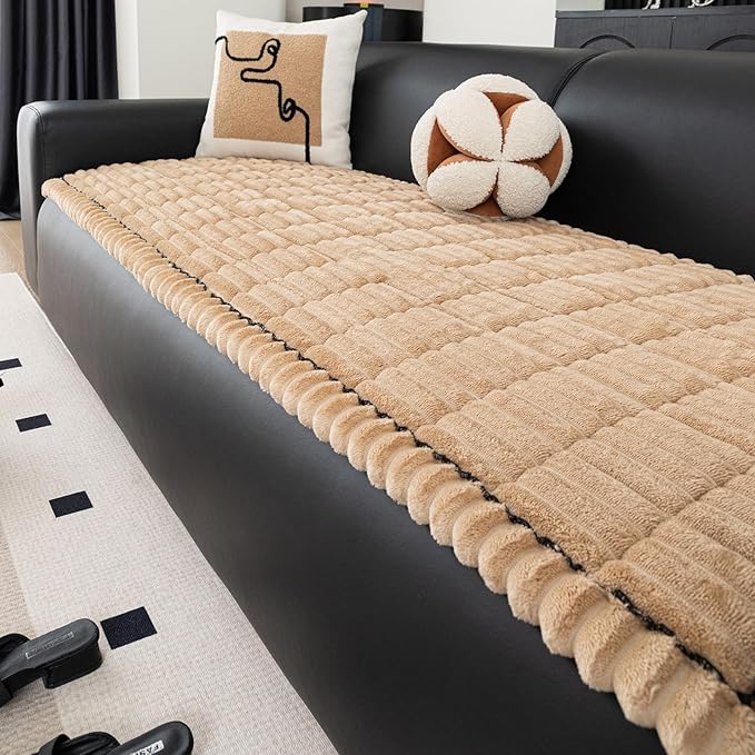 Anti-Slip Sofa Cushion, Washable Couch Cover Cat Mat Pet Pad Blanket for Furniture Protector Customizable Sofa Slipcover Pets Friendly(70x210cm(28x83inch), Khaki)