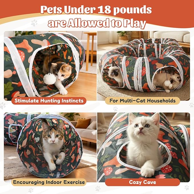 Cat Tunnel for Indoor Entertainment, Tear-Resistant Cat Play Tube with Play Ball, Collapsible Pet Tube with Interactive Peephole, Ideal for Outdoor Exercise for Kittens Puppies Rabbits (8-Shaped)