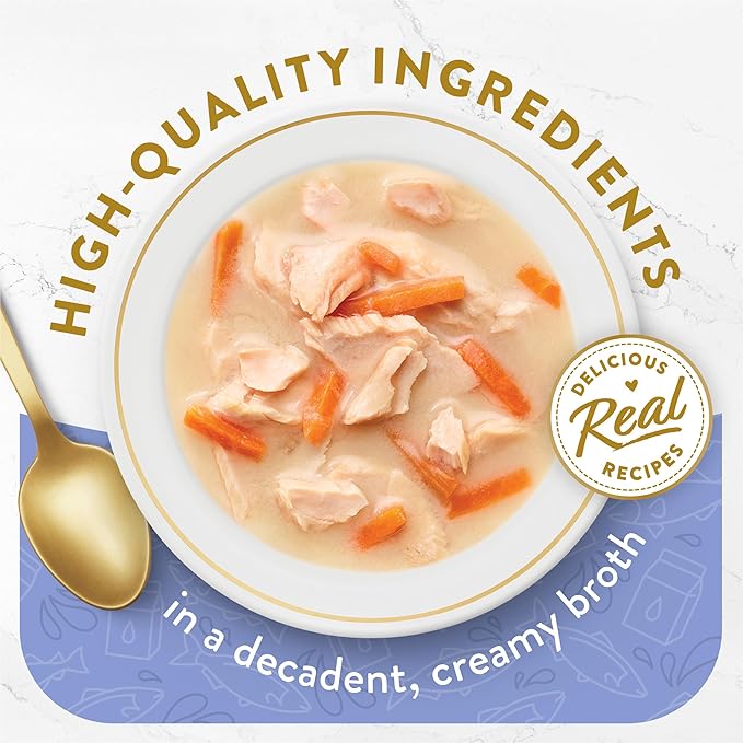 Purina Fancy Feast Creamy Broth With Wild Salmon and Whitefish, Gourmet Lickable Cat Food Topper, Pack of 16, 1.4 oz. Pouches