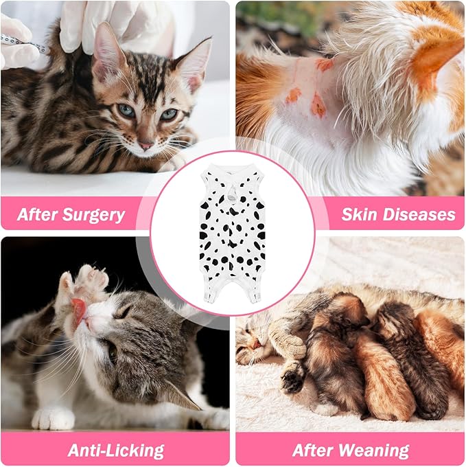 Coppthinktu Cat Recovery Suit Female Cats Onesie for Cats, Breathable Cat Surgery Suit for Surgical Abdominal Wounds Skin Diseases, Cute Kitten Spay Recovery Suit E-Collar Alternative Anti Licking