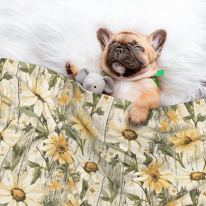 Pet Blanket,Warming Ultra Soft Warming Mat for Indoor Pet Beds & Furniture Reversible Blanket Machine Washable 27.6 * 19.7Inch,Woodgrain Daisy Pattern
