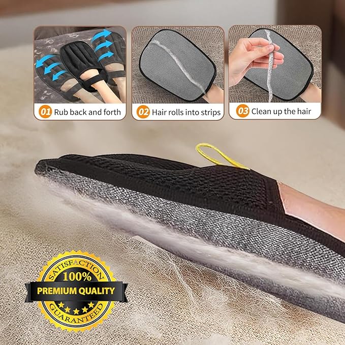2-Pack Electrostatic Pet Hair Remover Gloves - Reusable Dog & Cat Grooming Mittens for Furniture, Carpet & Auto Upholstery - 5-Finger Design for All-Around Fur Cleaning