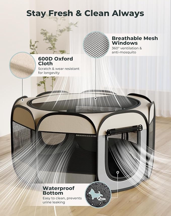 Cat Playpen, 60"x 24" Large Portable Puppy Playpen, 2-Room Foldable Dog Playpen for Indoor Outdoor Dogs, Cats, Small Animals with Carrying Case